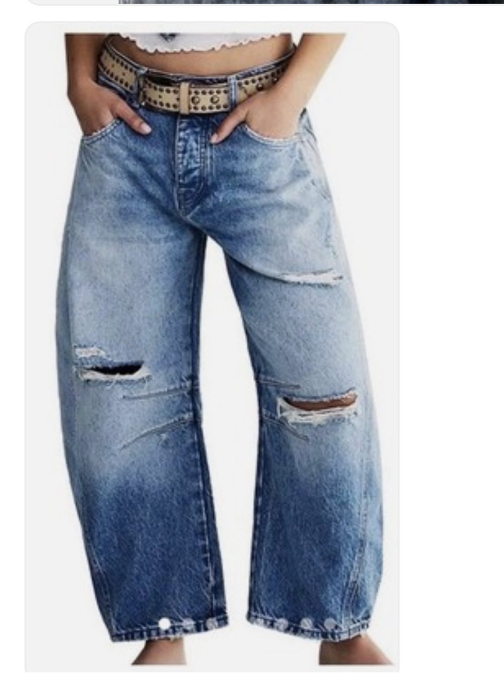 NWOT FREE PEOPLE WE THE FREE GOOD LUCK DISTRESSED BARREL JEANS SZ: 31